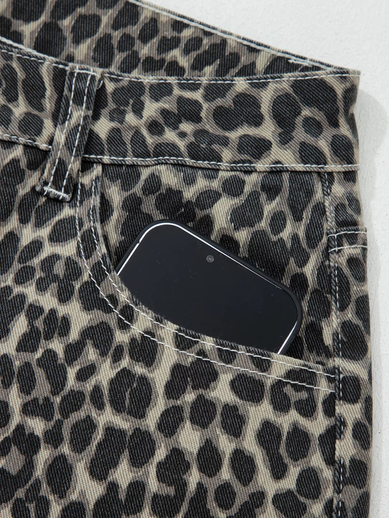 Hazel Blues® | Leopard Print High Waist Barrel Jeans