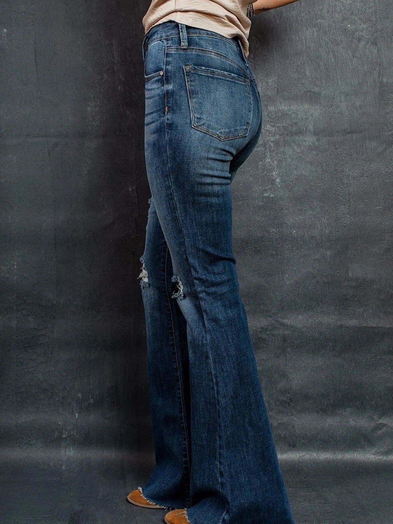 Hazel Blues® | Distressed High-Waisted Flare Jeans