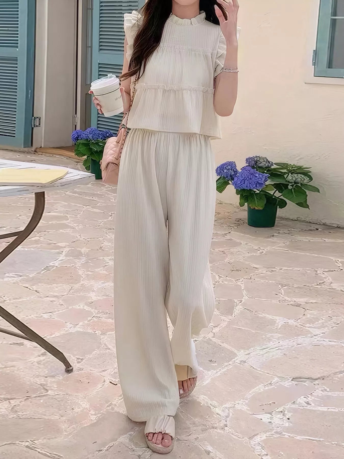 Hazel Blues® | Ruffled Sleeveless Top and Wide Leg Pants Set