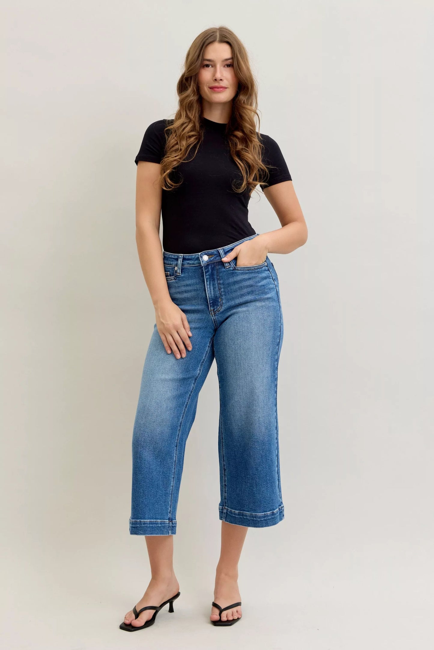 Hazel Blues® | Judy Blue Mid Rise Crop Wide Leg Jeans