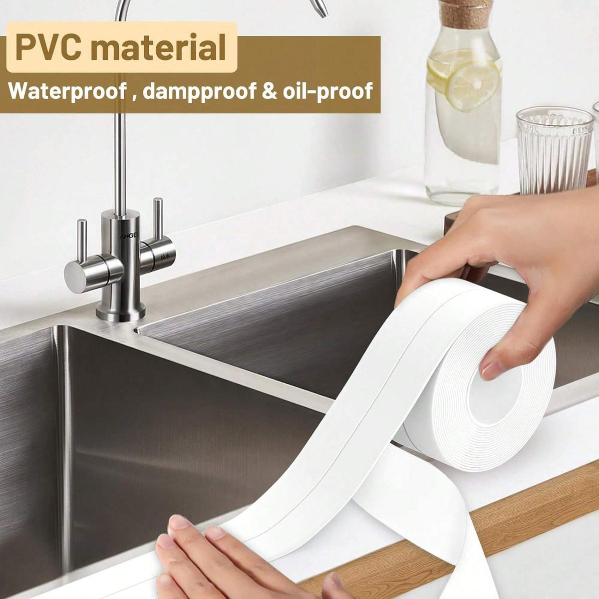 1 Pc White Floor Seal Sticker/Sealing Strip/ Waterproof Seal Tape1 Roll, PVC Waterproof Sealing Strip, Decorative Self Adhesive Caulk Tape, Caulking Sealing Tape, Self Adhesive Sink Stove Crack Strip, Kitchen Bathroom Bathtub Corner Sealant Tape