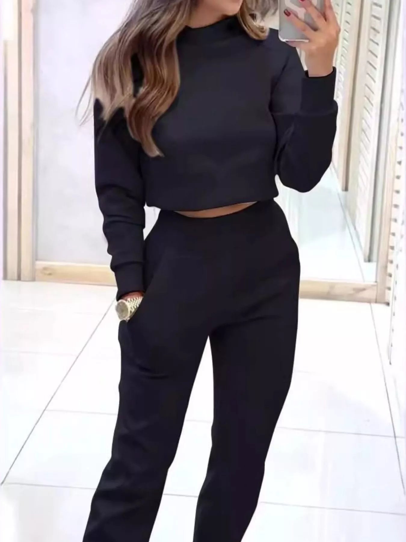 Hazel Blues® | Casual Chic Cropped Sweatshirt and Jogger Set