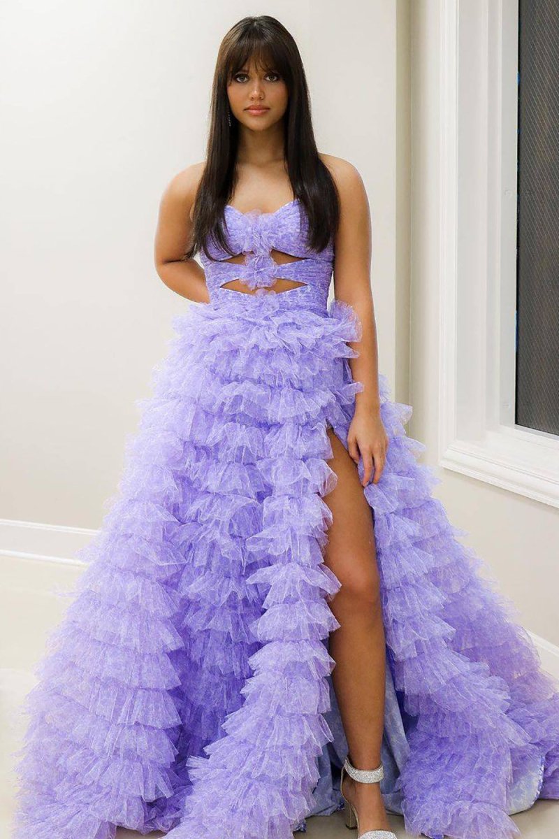 Ball Gown Sweetheart Pink Tiered Printed Tulle Prom Dress