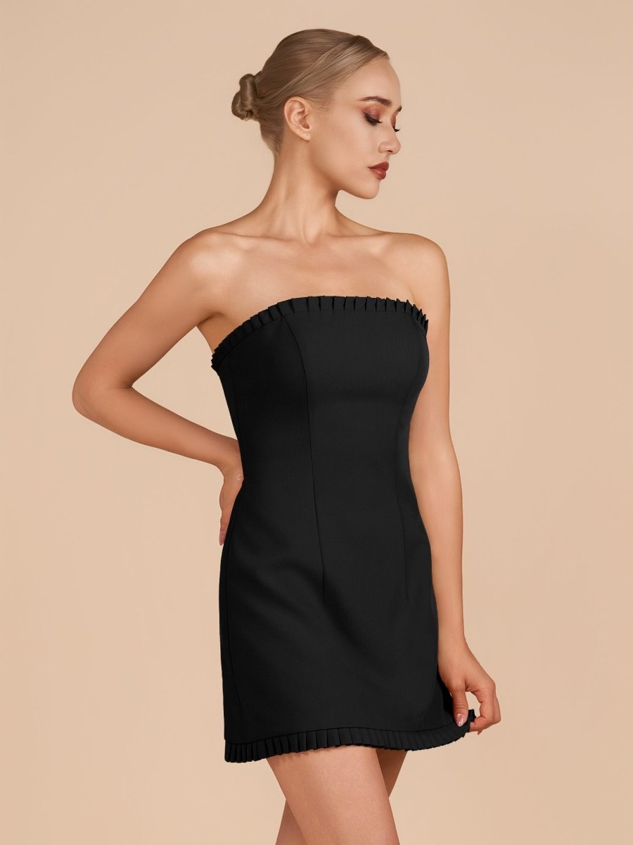 Black - A-Line Strapless Ruffles Short Homecoming Dresses