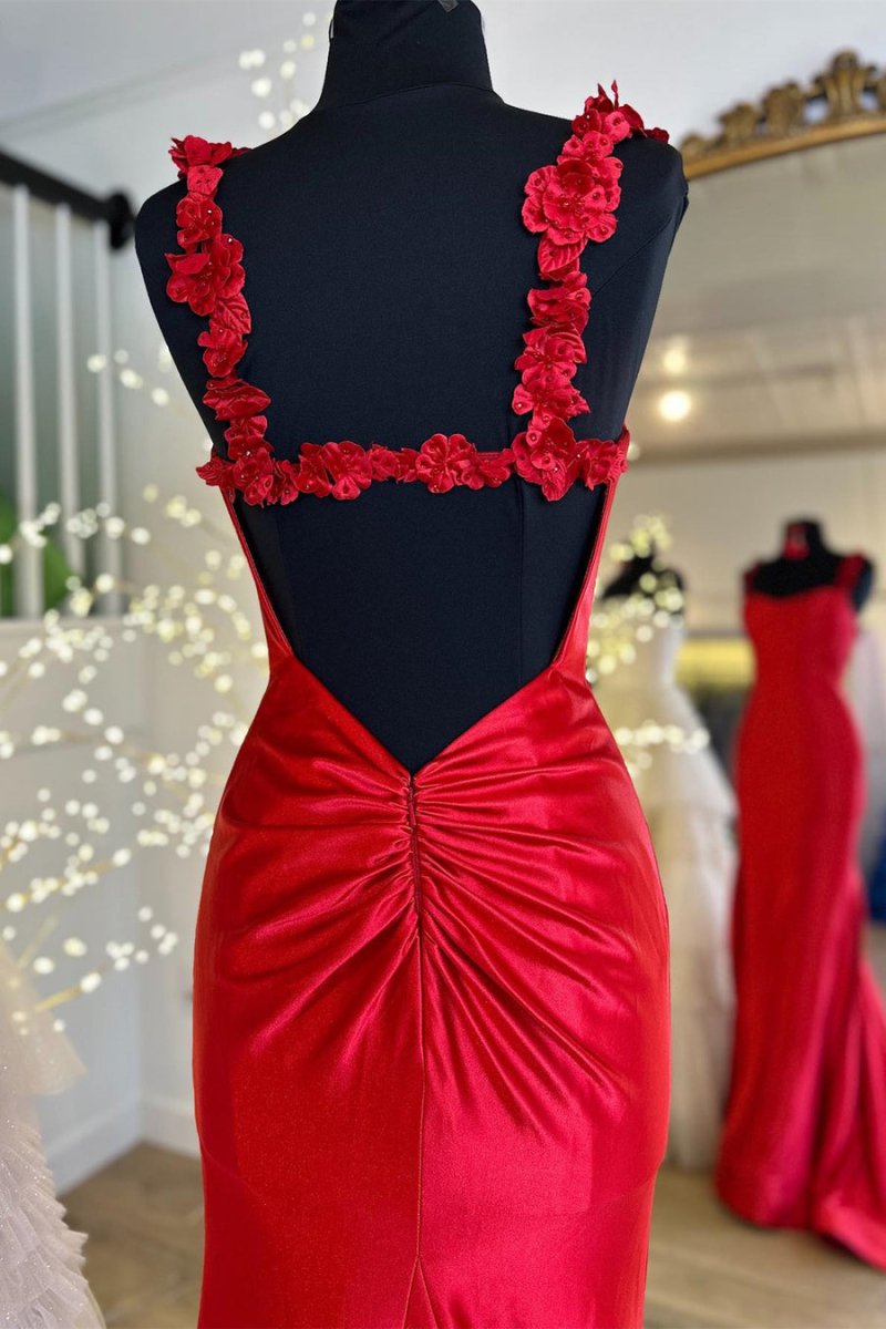 Black Straps Floral Mermaid Long Prom Dress