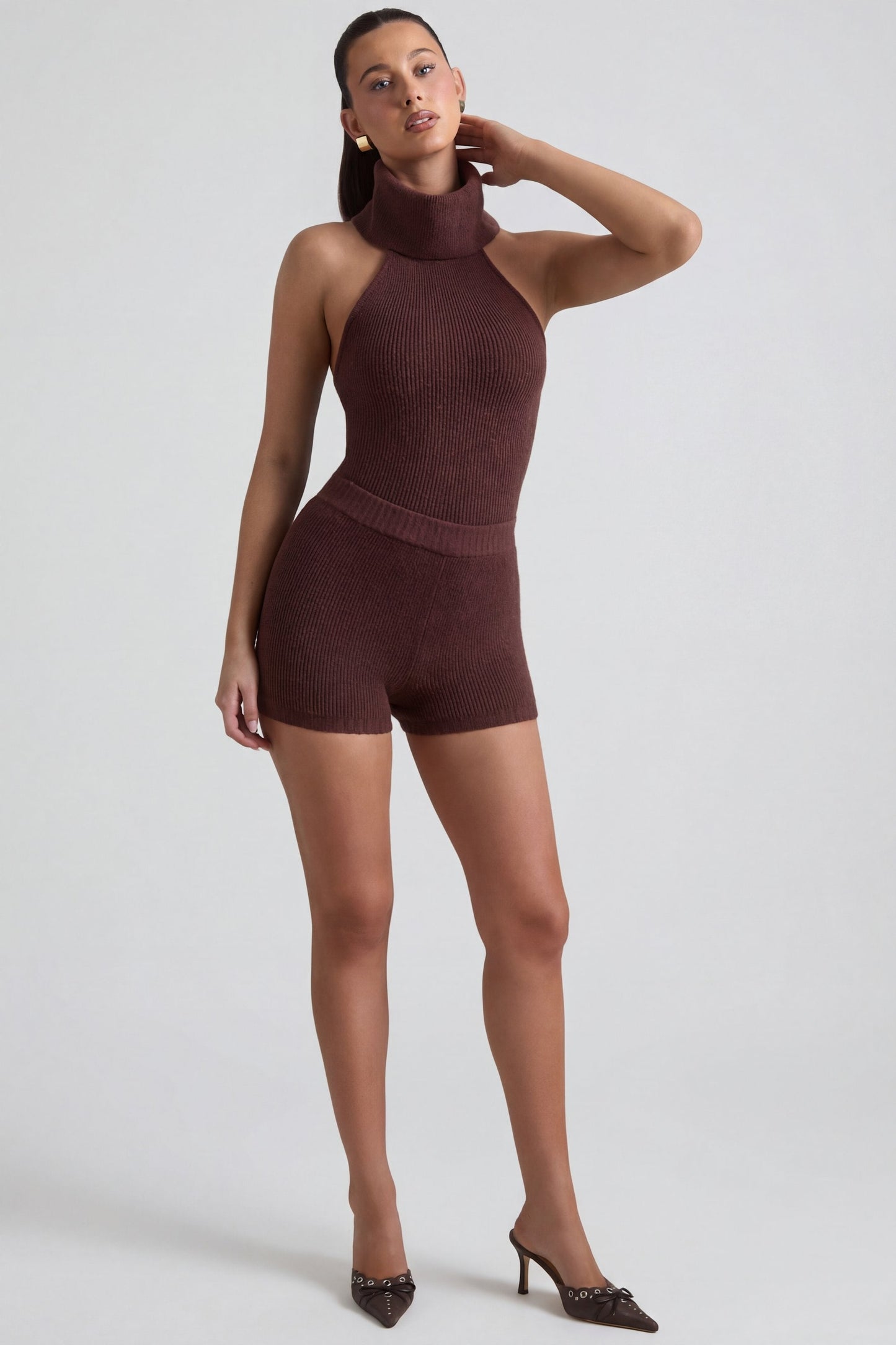 Ribbed-Knit Shorts in Espresso