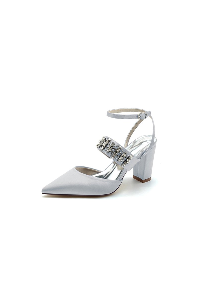 Black Satin Pump with Sparkling Silver Accent