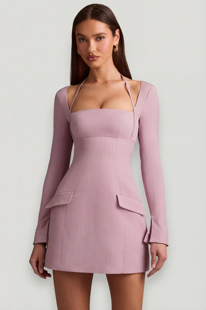 Pinstripe Structured A-Line Mini Dress in Mauve