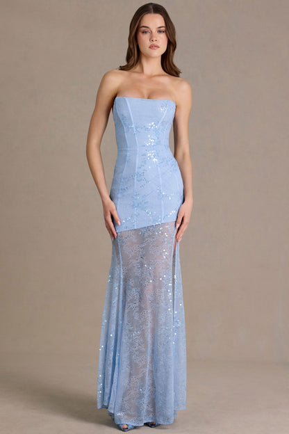 Premium Embellished Lace Corset Gown in Sky Blue