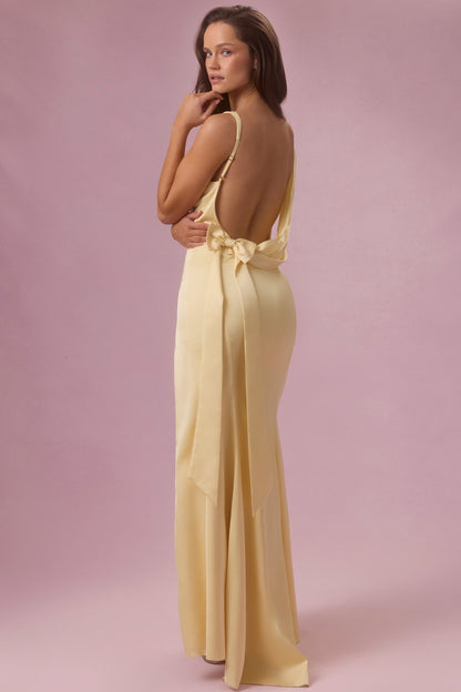 Satin Draped Bridesmaid Dress in Butter Yellow