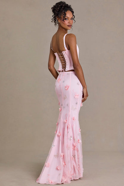 Premium Satin Lace-Up Corset Top in Baby Pink