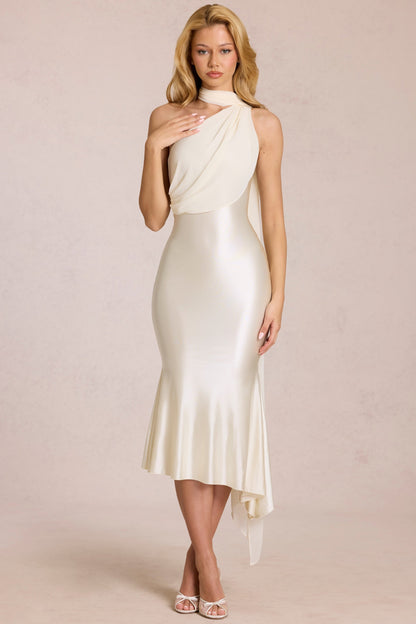 Scarf-Detail Midaxi Dress in Ivory