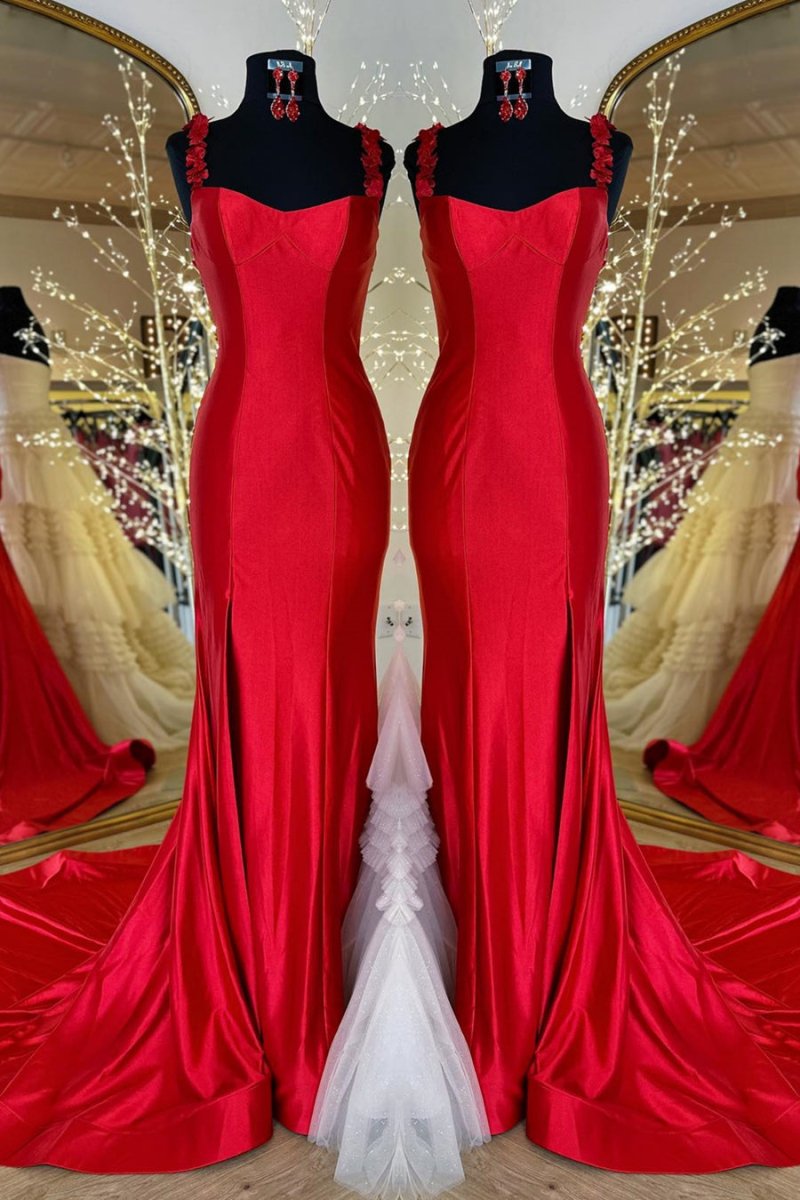 Black Straps Floral Mermaid Long Prom Dress