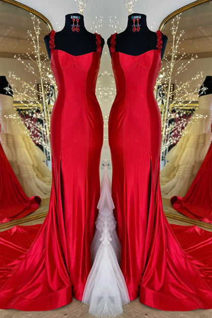 Black Straps Floral Mermaid Long Prom Dress