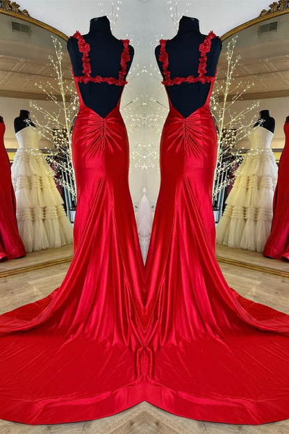 Black Straps Floral Mermaid Long Prom Dress