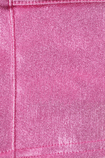 Metallic Denim Mid-Rise Cargo Mini Skirt in Deep Pink