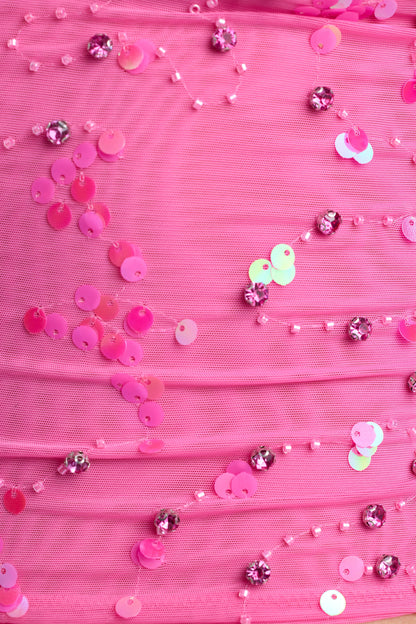 Ruched Mid-Rise Micro Mini Skirt in Bubblegum Pink