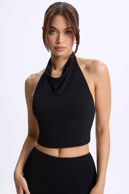Modal Cowl-Neck Open-Back Top in Black