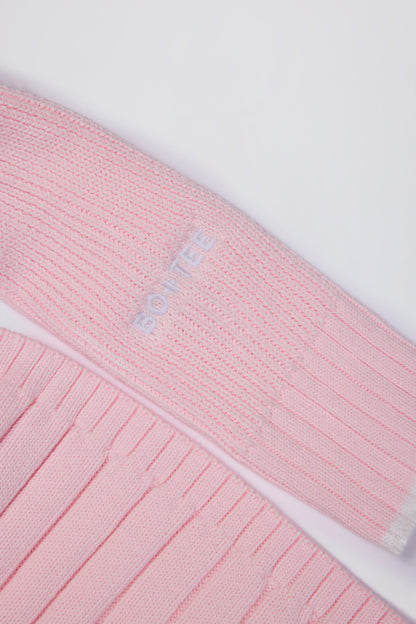 Ribbed Knit Quarter-Zip Cropped Jumper in Powder Pink