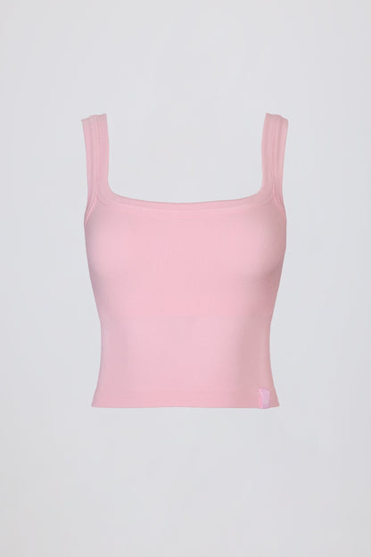 Seamless Soft Rib Square-Neck Tank Top in Powder Pink