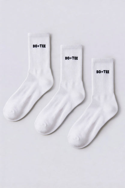 Ribbed Half-Crew 3-Pack Socks in White Pink