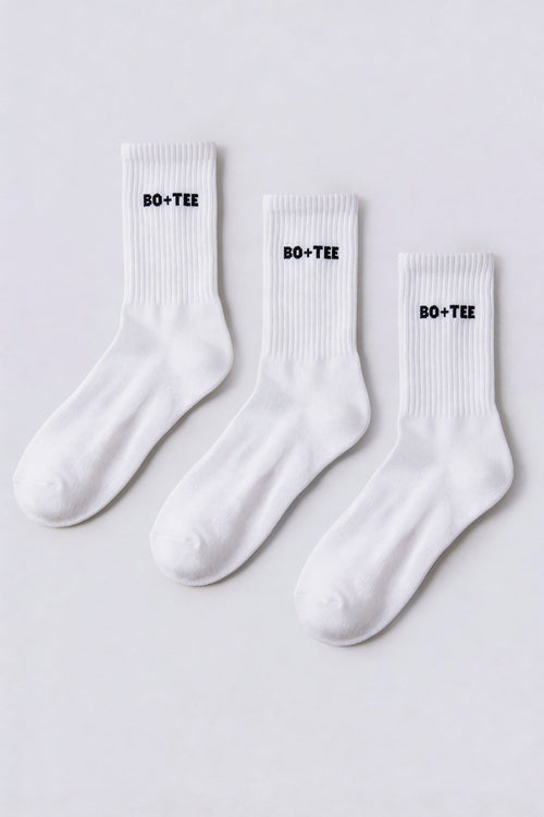 Ribbed Half-Crew 3-Pack Socks in White Pink
