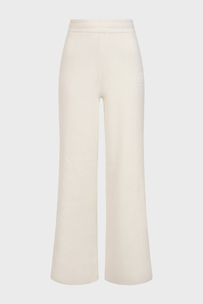 Ribbed Knit Wide-Leg Joggers in Ivory