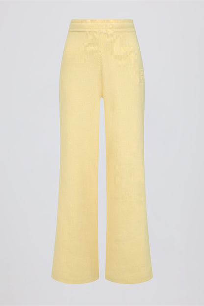 Ribbed Knit Wide-Leg Joggers in Lemon