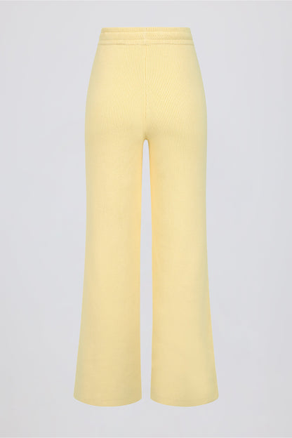Ribbed Knit Wide-Leg Joggers in Lemon