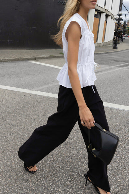 GATHERED TOP WITH FRONT TIES