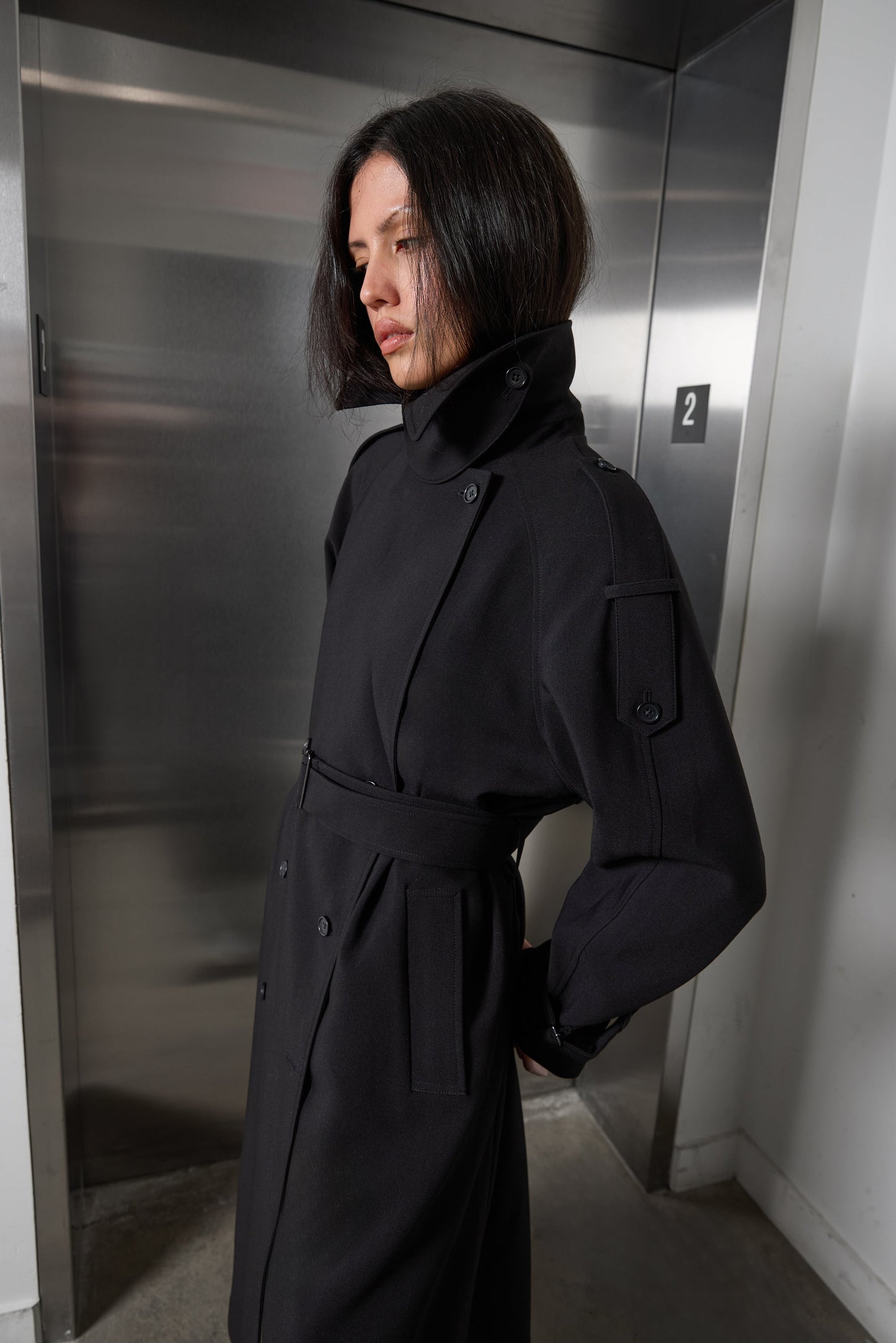 OVERSIZED TRENCH COAT WITH FUNNEL NECK
