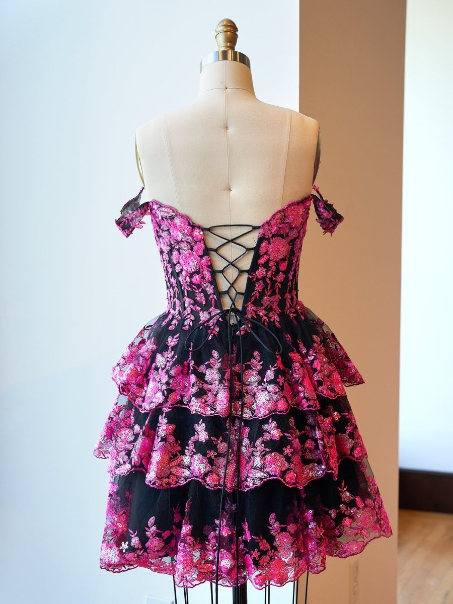 Black Pink - A-Line Sweetheart Tiered Short Homecoming & Cocktail Dresses