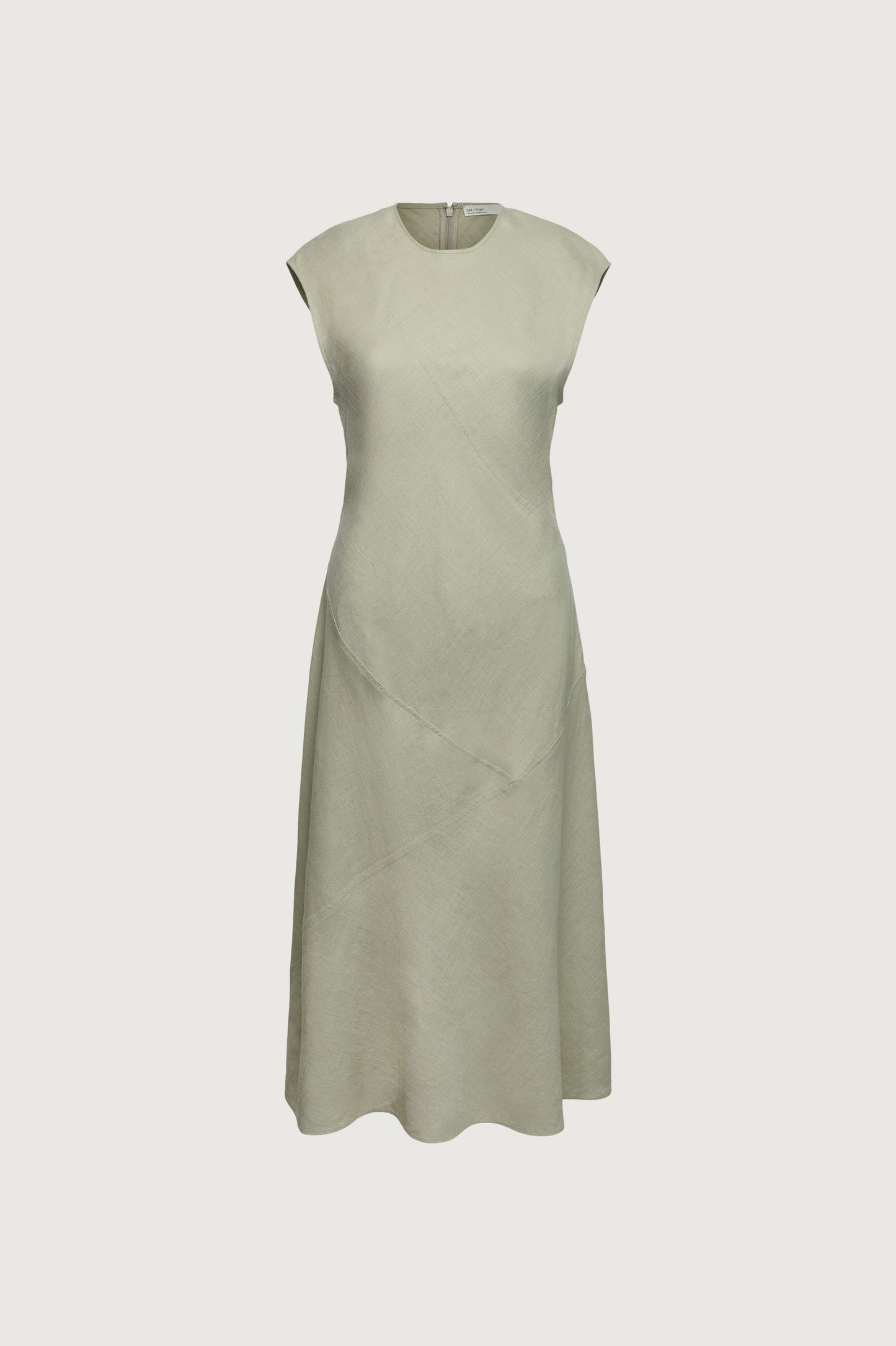 LINEN BLEND SLEEVELESS BIAS CUT MIDI DRESS
