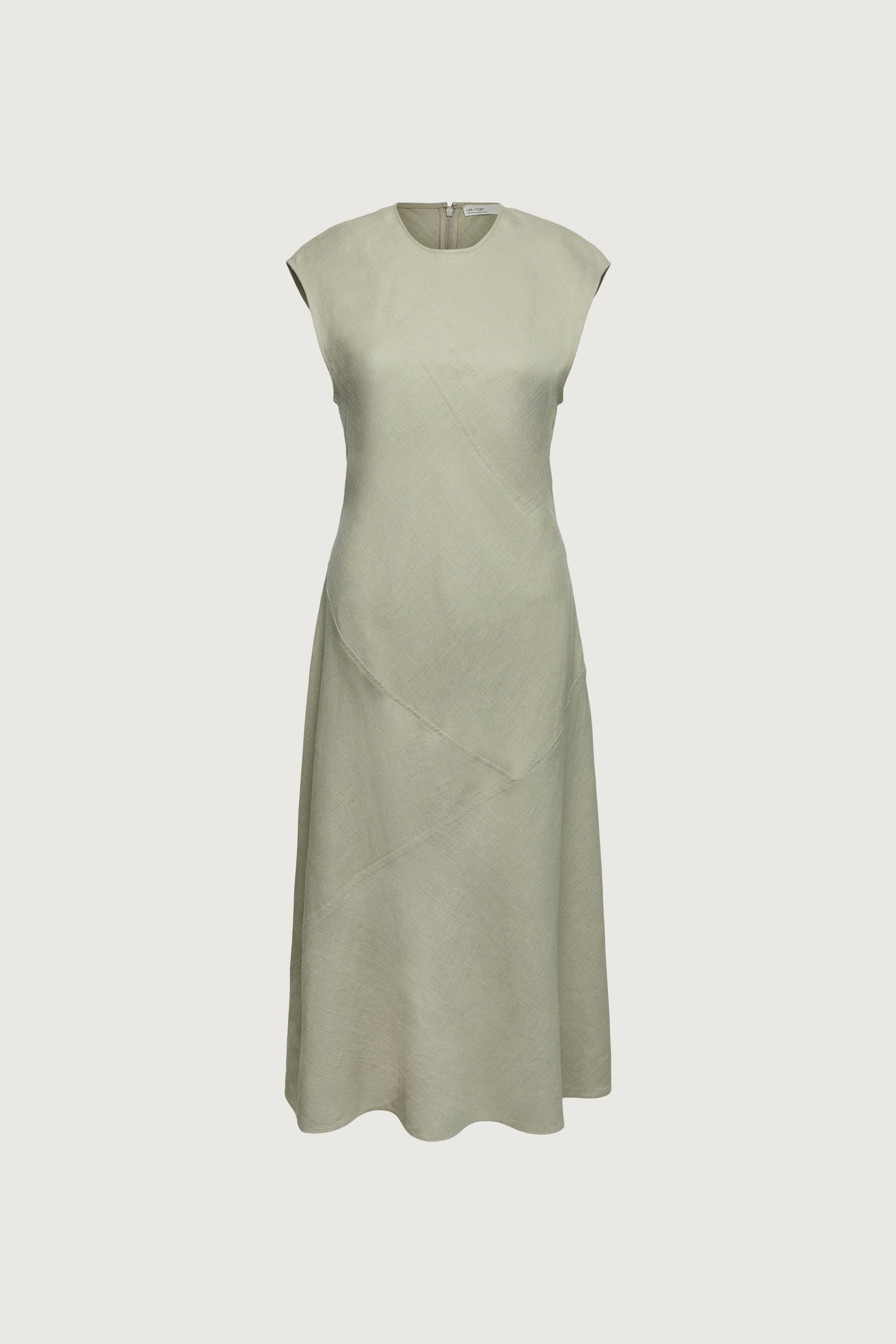 LINEN BLEND SLEEVELESS BIAS CUT MIDI DRESS