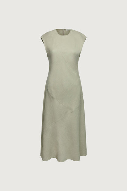 LINEN BLEND SLEEVELESS BIAS CUT MIDI DRESS