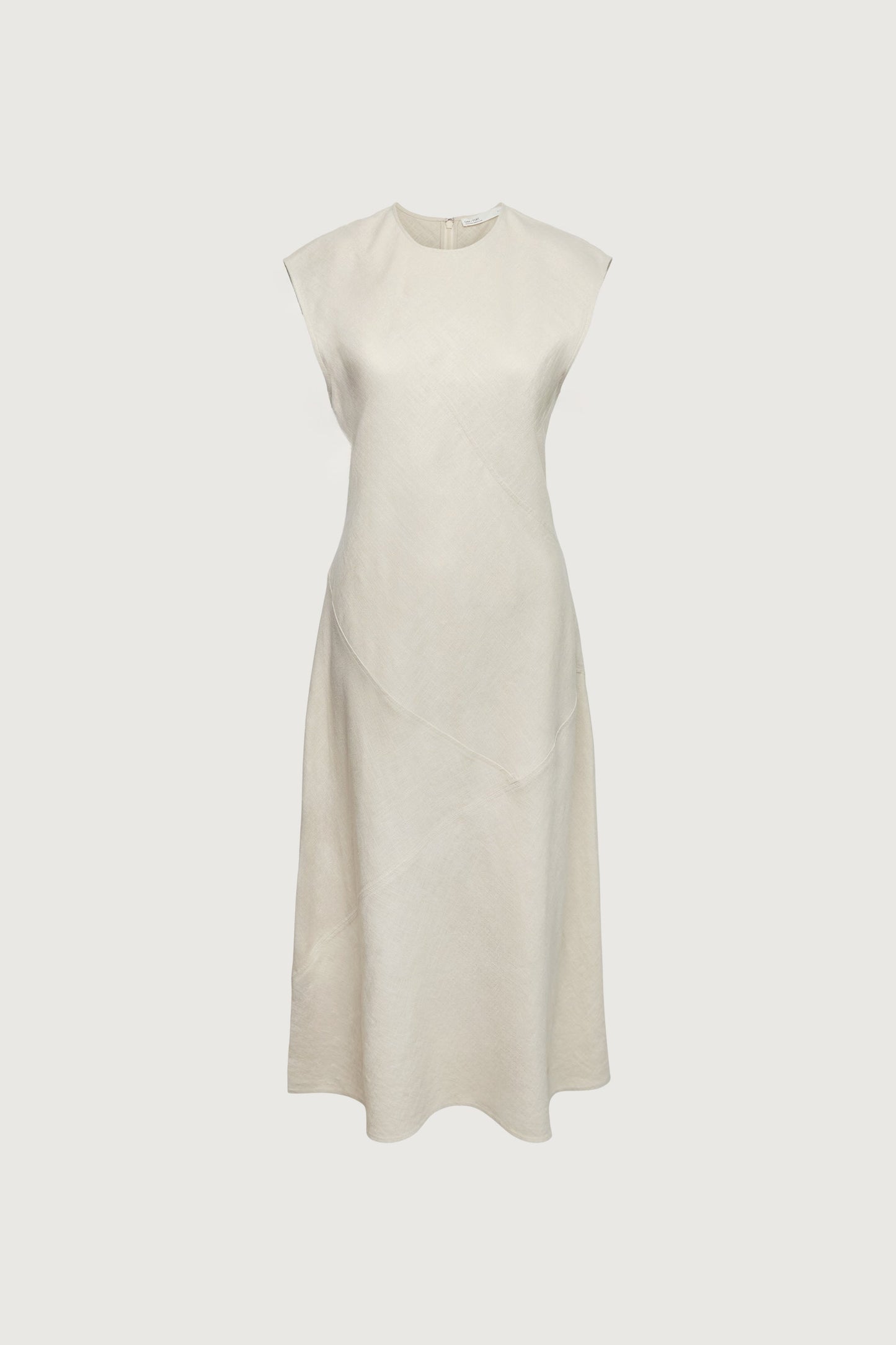 LINEN BLEND SLEEVELESS BIAS CUT MIDI DRESS