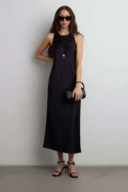 SLEEVELESS MIDI SATIN DRESS