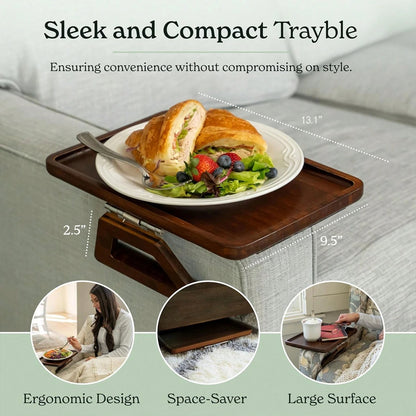 Couch Arm Table,Sofa Arm Clip Table,Bamboo Trayble Couch Arm Table, Clip On Tray Sofa Table For Couches. Sofa Arm Tray, Armchair Table For TV Dinners, Remotes, Drinks And Snacks, Brown