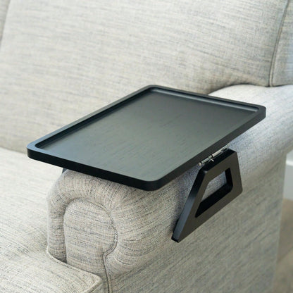 Couch Arm Table,Sofa Arm Clip Table,Bamboo Trayble Couch Arm Table, Clip On Tray Sofa Table For Couches. Sofa Arm Tray, Armchair Table For TV Dinners, Remotes, Drinks And Snacks, Brown