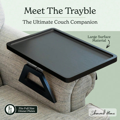 Couch Arm Table,Sofa Arm Clip Table,Bamboo Trayble Couch Arm Table, Clip On Tray Sofa Table For Couches. Sofa Arm Tray, Armchair Table For TV Dinners, Remotes, Drinks And Snacks, Brown