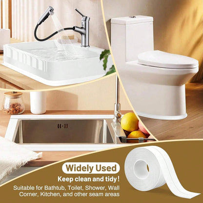 1 Pc White Floor Seal Sticker/Sealing Strip/ Waterproof Seal Tape1 Roll, PVC Waterproof Sealing Strip, Decorative Self Adhesive Caulk Tape, Caulking Sealing Tape, Self Adhesive Sink Stove Crack Strip, Kitchen Bathroom Bathtub Corner Sealant Tape