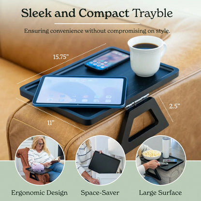 Couch Arm Table,Sofa Arm Clip Table,Bamboo Trayble Couch Arm Table, Clip On Tray Sofa Table For Couches. Sofa Arm Tray, Armchair Table For TV Dinners, Remotes, Drinks And Snacks, Brown