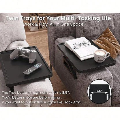 Couch Arm Table,Sofa Arm Clip Table,Bamboo Trayble Couch Arm Table, Clip On Tray Sofa Table For Couches. Sofa Arm Tray, Armchair Table For TV Dinners, Remotes, Drinks And Snacks, Brown