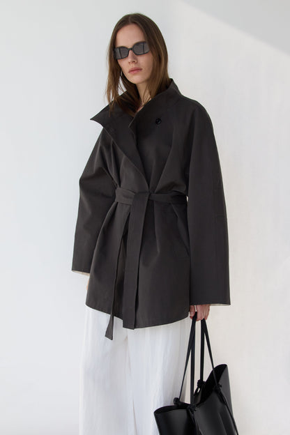 BELTED FUNNEL NECK JACKET