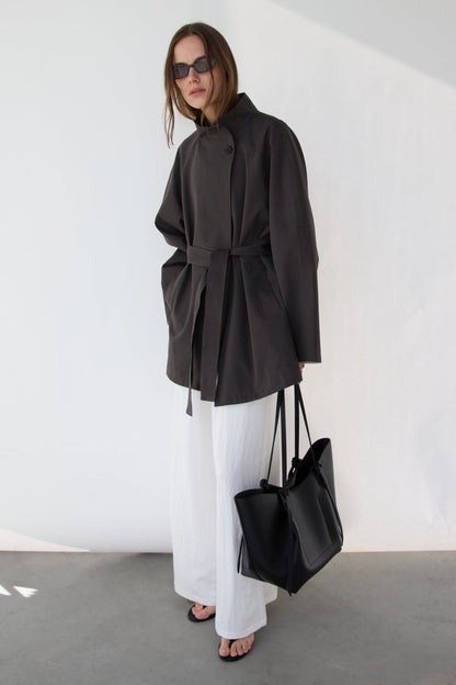 BELTED FUNNEL NECK JACKET