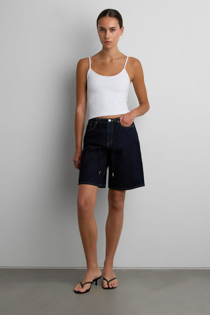 DENIM JORT WITH DRAWSTRING WAIST