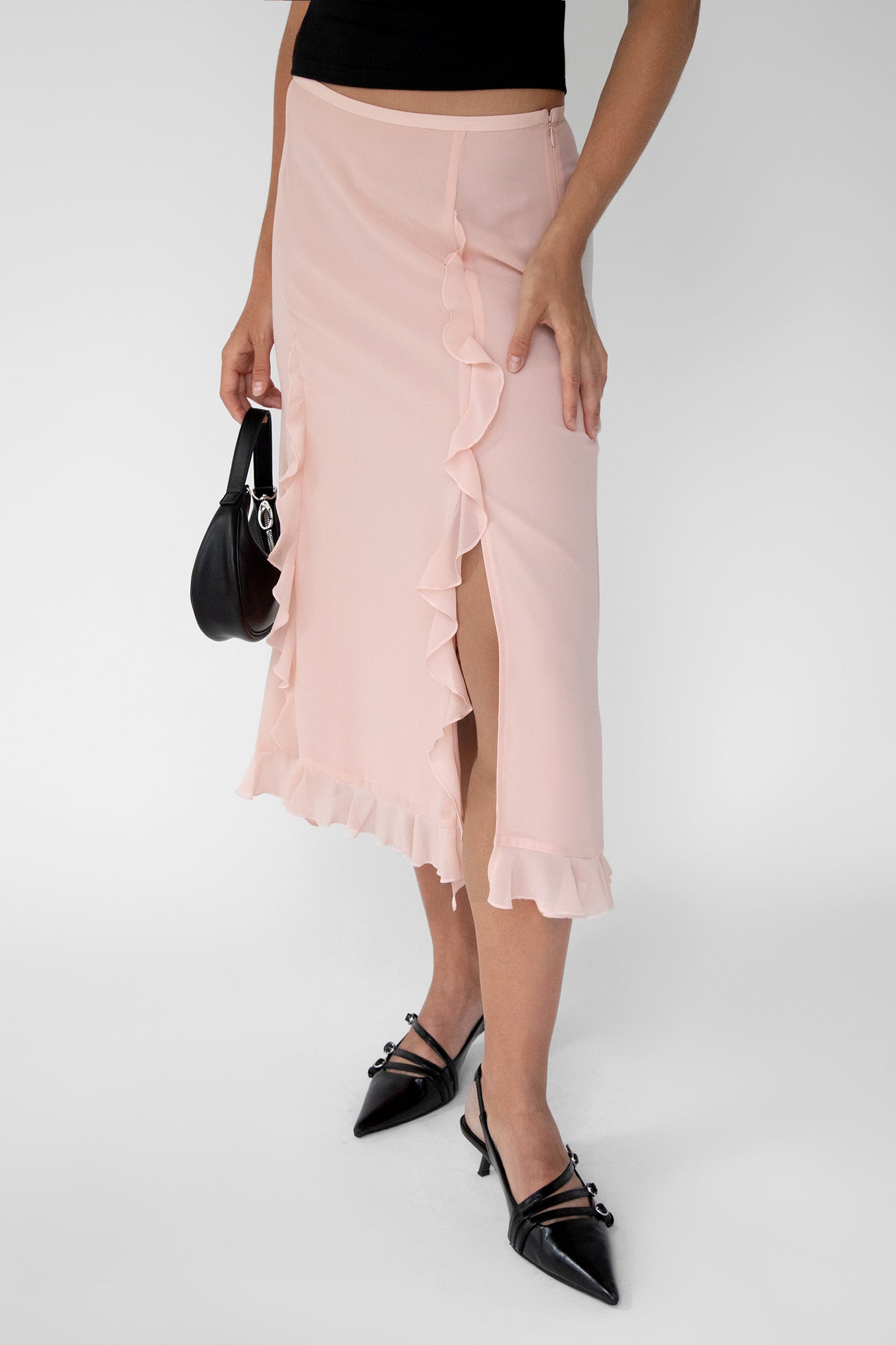 CHIFFON RUFFLED MIDI SKIRT