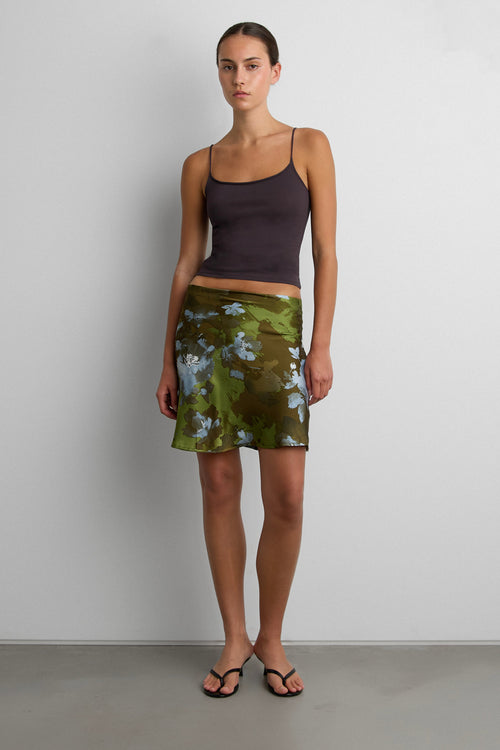 VINTAGE SATIN FLORAL MIDI SKIRT