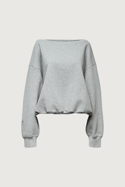 FLEECE STUDIO OFF SHOULDER BUBBLE HEM SWEATSHIRT
