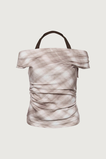DRAPED CHECKERED COWL NECK TOP